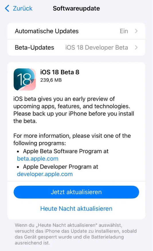 襄阳苹果手机维修分享苹果 iOS / iPadOS 18 开发者预览版 Beta 8 发布 